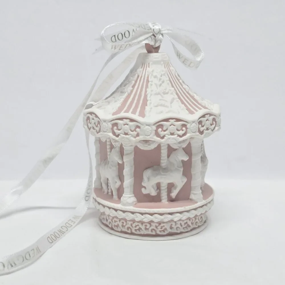 Wedgwood Baby's First Christmas Carousel 2011 Pink Ornament In Box